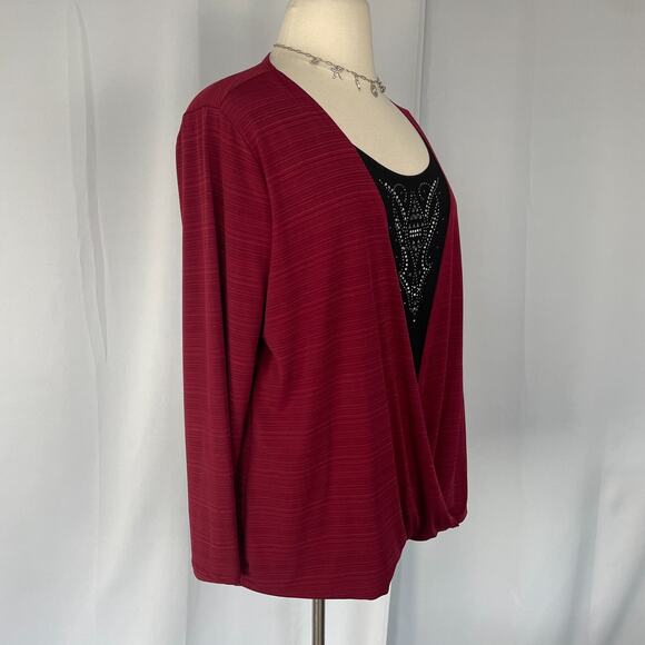 Y2K Top Plus Size 3X Red Black Layered Drapey Silver Rhinestone Bling Goth Indie - Picture 4 of 10